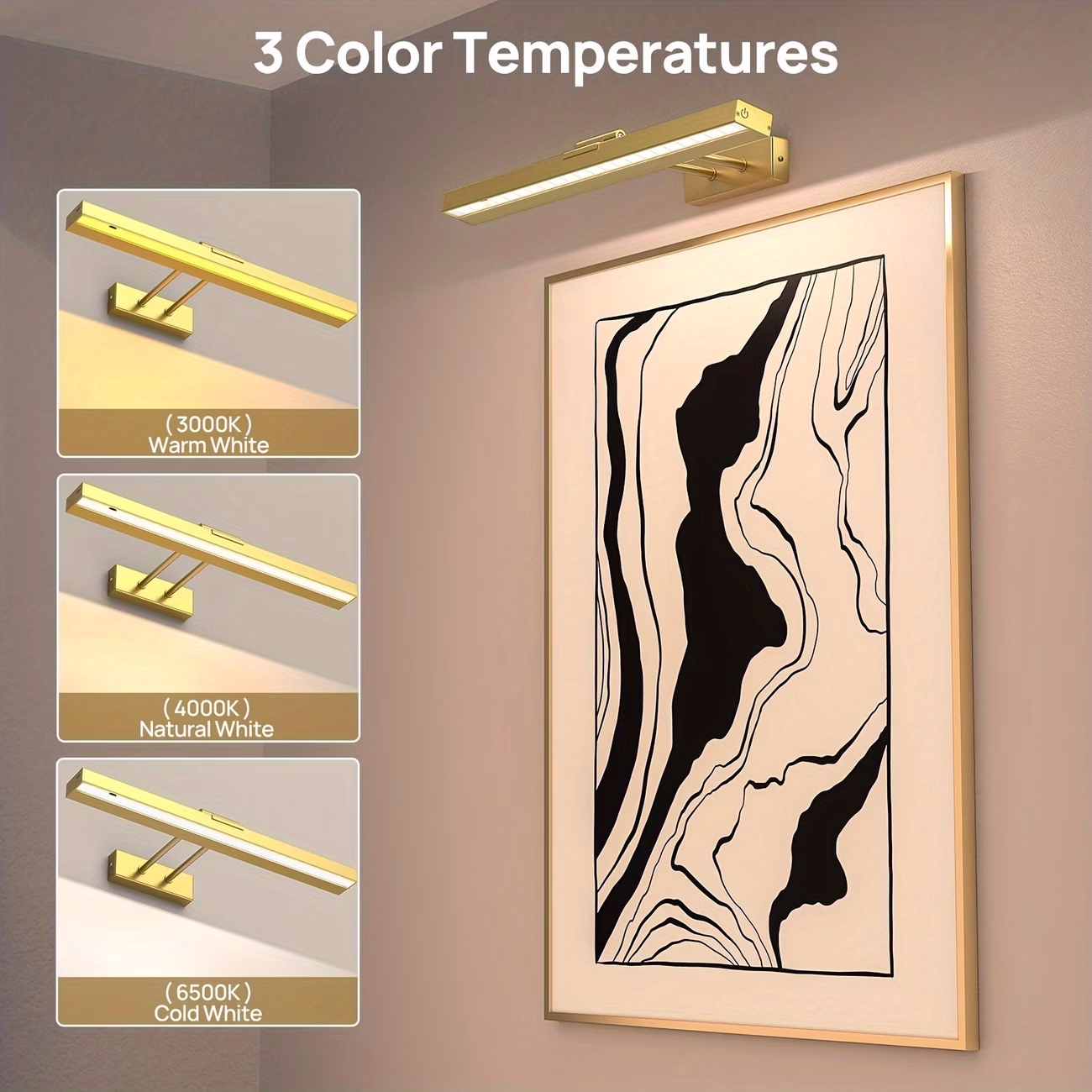 AIBOO 1pc Golden, Black Remote Control, Rechargeable, CCT Three Color Adjustable, Touch, Magnetic Installation, Wall Lamp, Photo Light, Vanity Light, Angle Adjustable