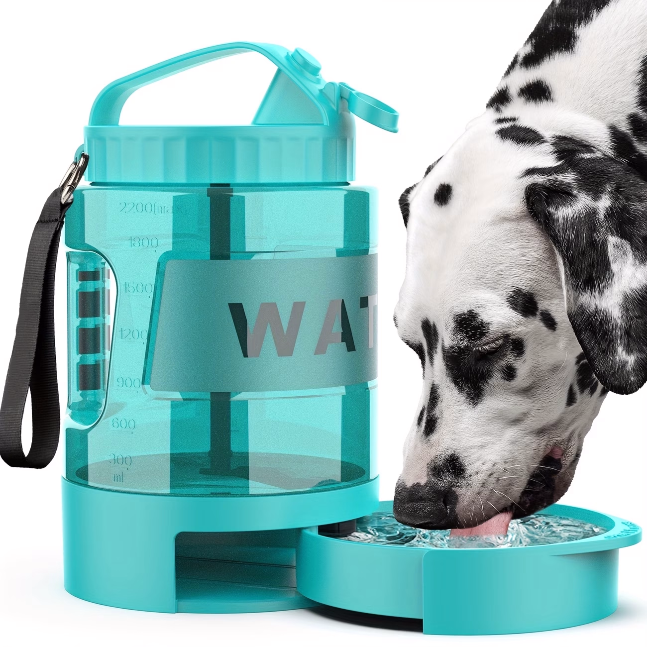 LESOTC 2.2L/77Oz Lake Blue Dog Water Dispenser Bowl, Large Capacity Pet Travel Water Bottle with Pull-Out Bowl, Portable for Camping, Beach Essentials, Durable Plastic