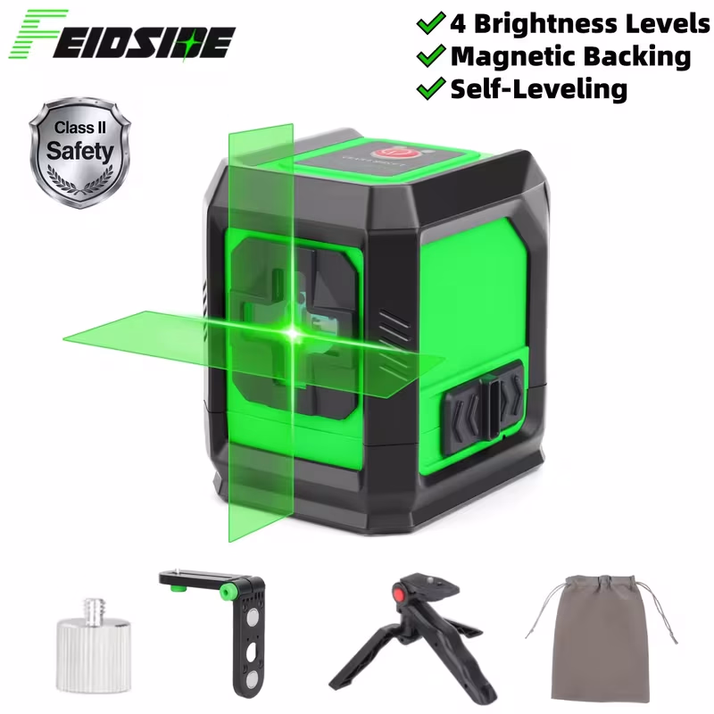 FEIDSIDE Portable Magnetic 30.48-meter High-Precision Cross Line Laser Level with Self-Leveling Feature