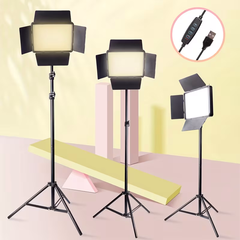 UEGOGO LED Video Light Kit – Dimmable Photography Lighting Kit with 4pcs Shading Board and 63-Inch Tripod
