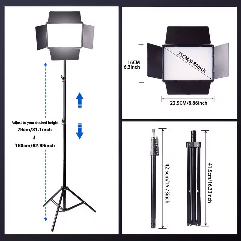 UEGOGO LED Video Light Kit – Dimmable Photography Lighting Kit with 4pcs Shading Board and 63-Inch Tripod