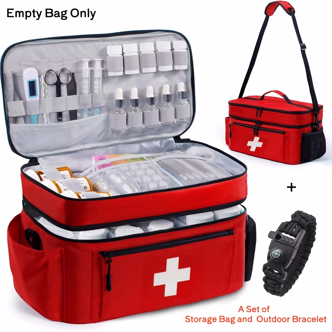 KEAPLAYEE Two-Piece Set of Large Capacity Travel Handheld Portable First Aid Kit with Shoulder Strap