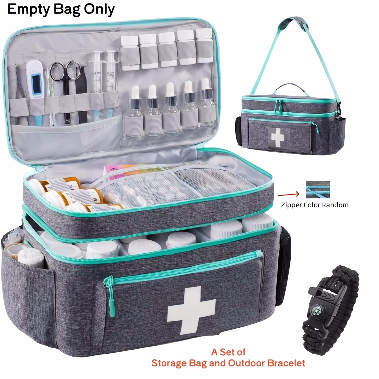 KEAPLAYEE Two-Piece Set of Large Capacity Travel Handheld Portable First Aid Kit with Shoulder Strap