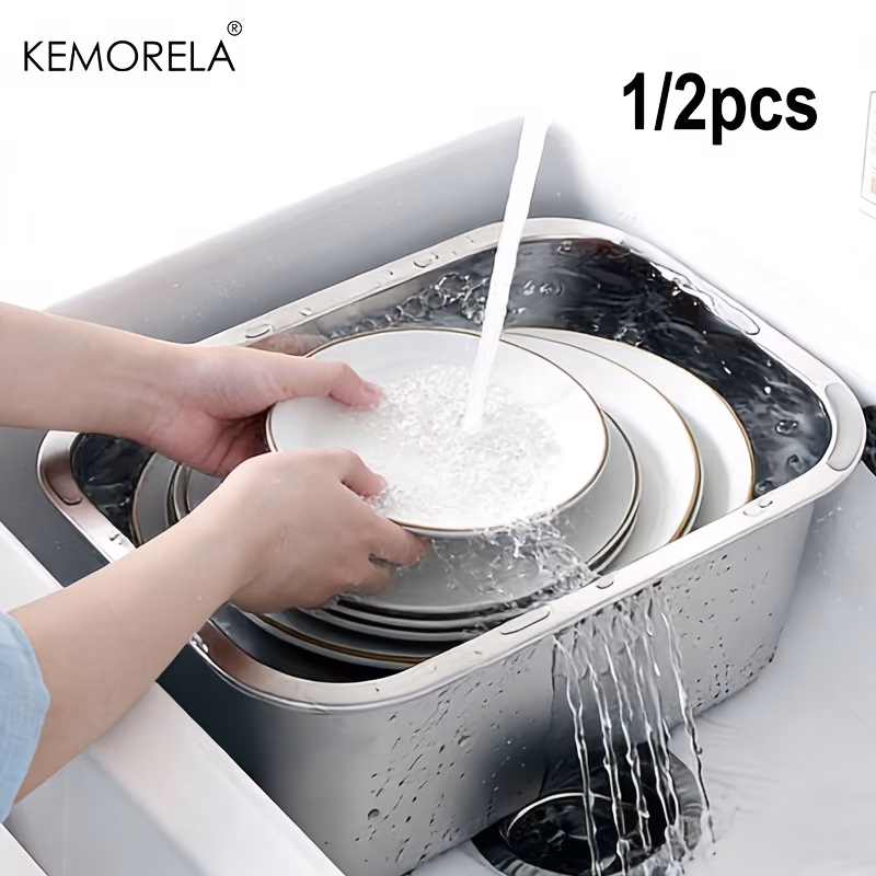 KEMORELA 304 Stainless Steel Dishwashing Basin/Drainer Basket, Large Capacity Multi-Functional Metal Sink