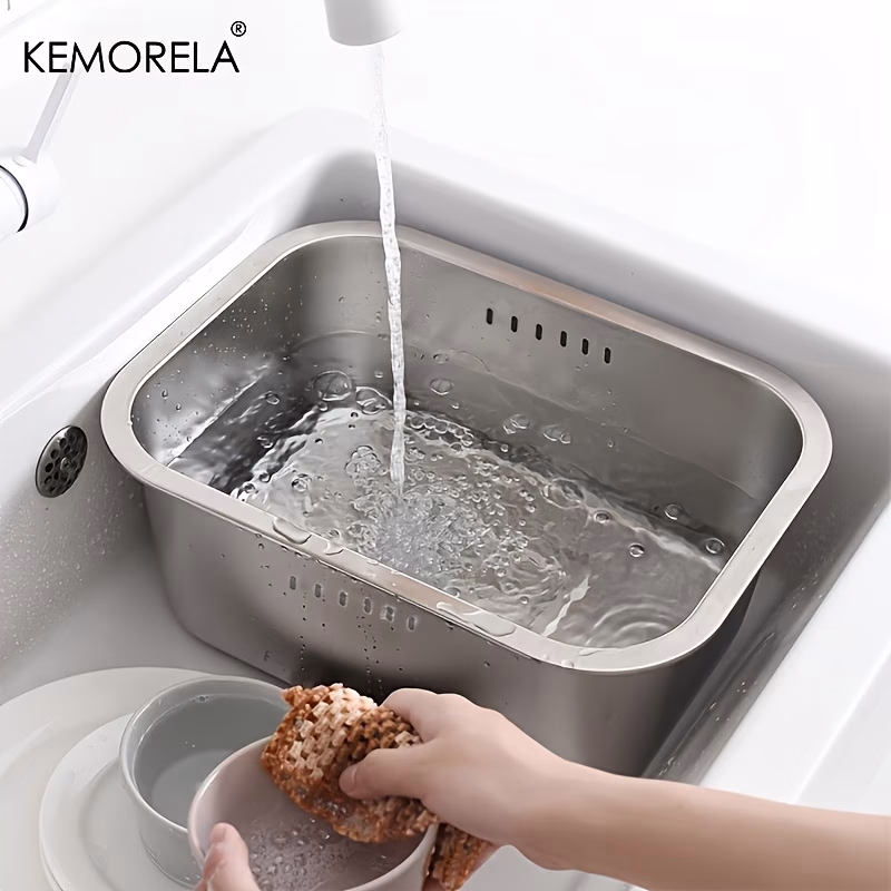 KEMORELA 304 Stainless Steel Dishwashing Basin/Drainer Basket, Large Capacity Multi-Functional Metal Sink