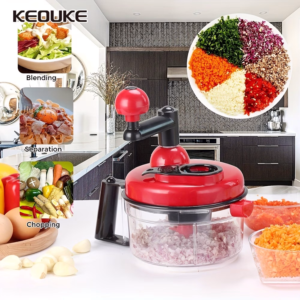 KEOUKE Onion Chopper Hand Crank Food Processor for Chili, Vegetable, Nuts, Fruits, Salad with Egg Separator