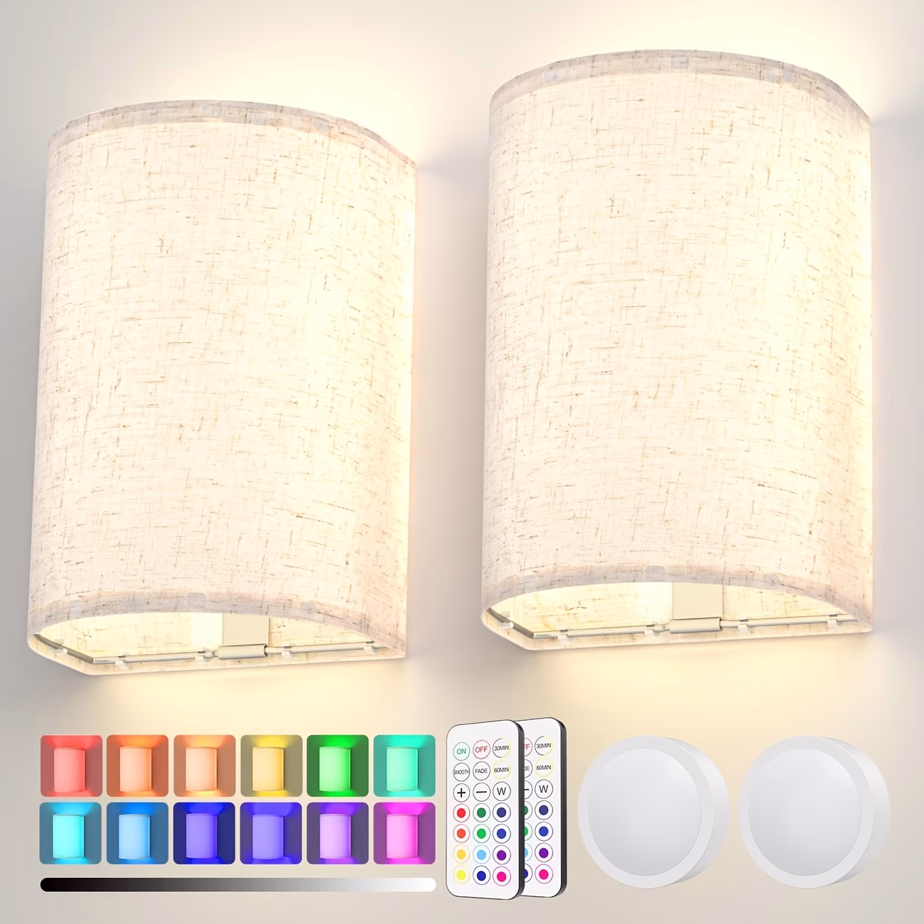 AIBOO 2pcs LED Fabric Wall Lamp – Ambient & Decorative Light with Remote Control