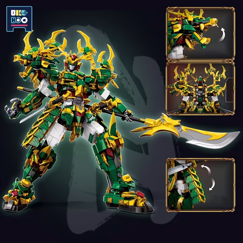 UKBOO Creative Green Dragon Combat Mecha Assemblage Building Blocks Model Bricks Toy