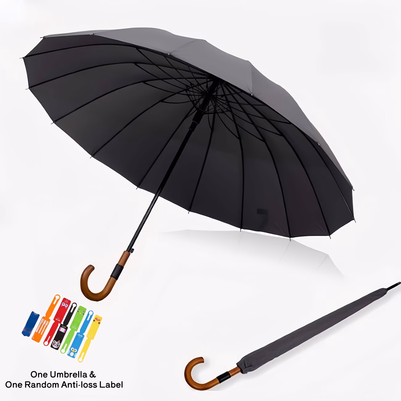 KEAPLAYEE Large Long Handle Bend Hook Golf Umbrella – Windproof Automatic Umbrella