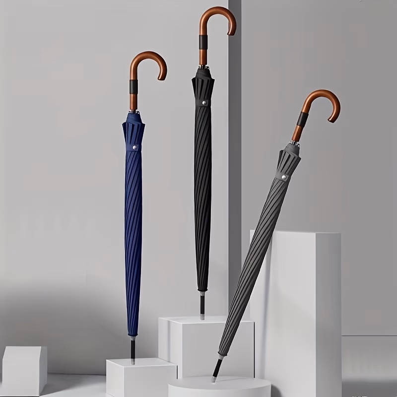 KEAPLAYEE Large Long Handle Bend Hook Golf Umbrella – Windproof Automatic Umbrella