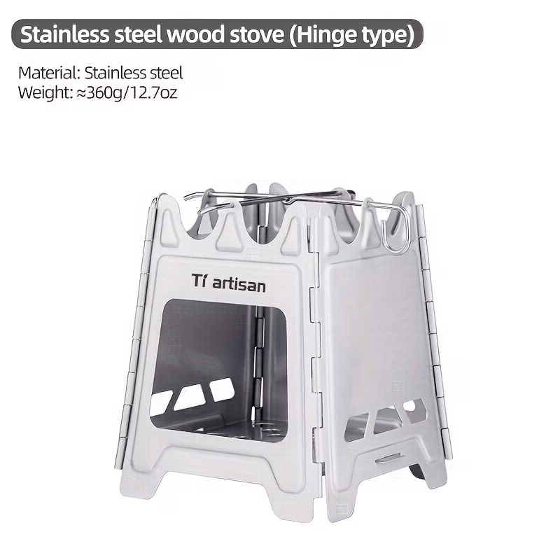 Tiartisan™ 1pc Pure Titanium/ Stainless Steel Camping Hinge Design Firewood Stove