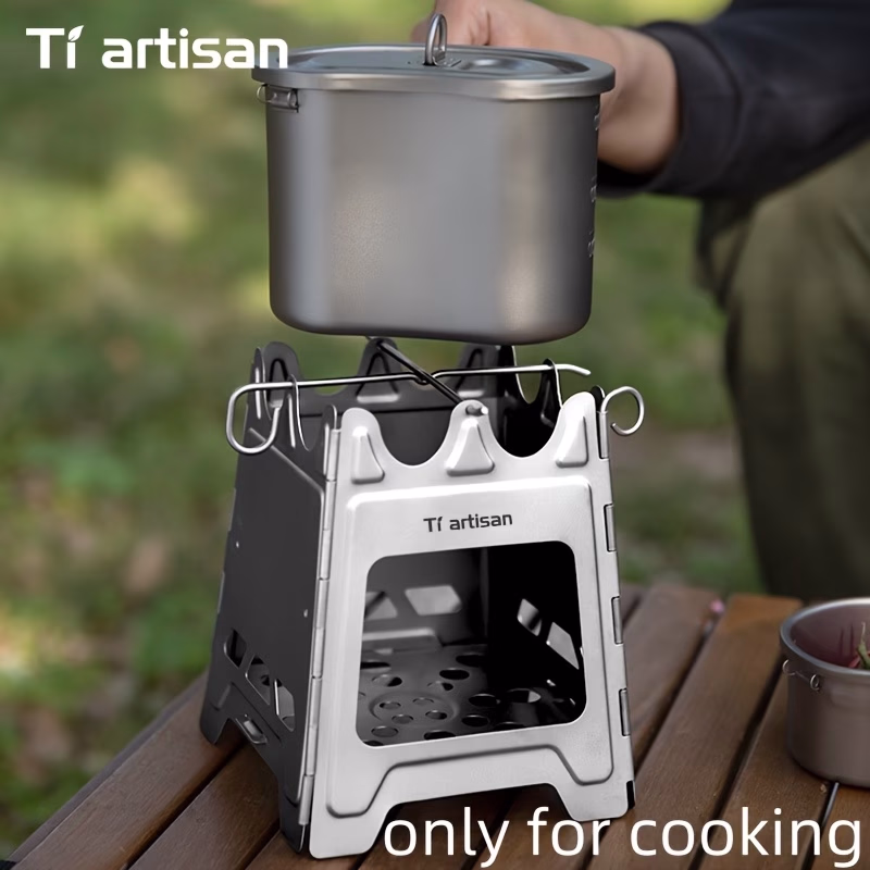Tiartisan™ 1pc Pure Titanium/ Stainless Steel Camping Hinge Design Firewood Stove