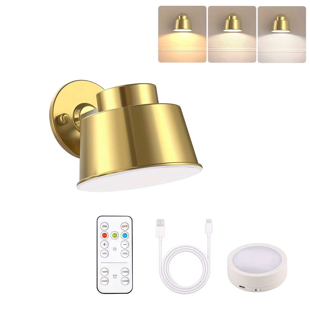 AIBOO LED Rechargeable CCT 3 Color Temperature Wall Sconces Light – Magnetic Installation with Remote Control