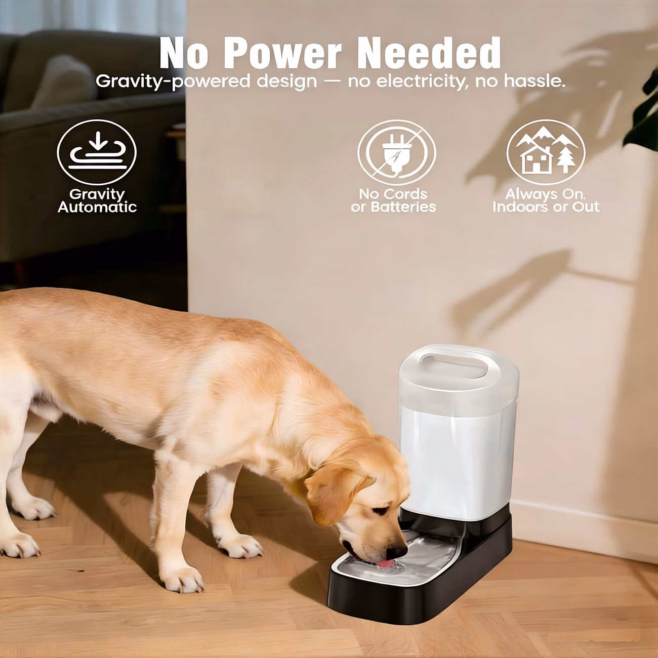 LESOTC 9.08L Stainless Steel Gravity Pet Water Fountain – Silent, Splash-Proof, and Electricity-Free
