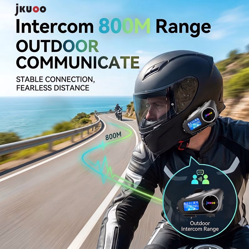 JKUOO Bluetooth 5.4 Motorcycle Helmet Headset – 45H Battery Life, Noise Reduction Intercom