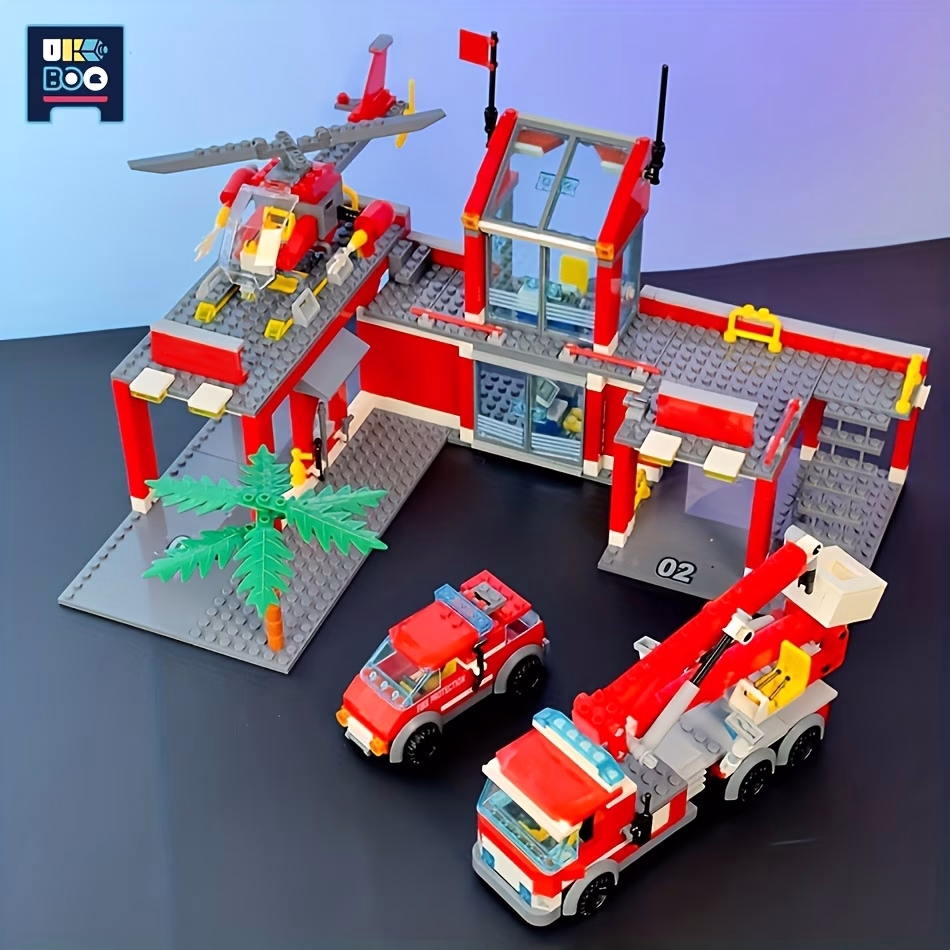 UKBOO 758pcs City Fire Station Model Building Blocks – Firefighter Truck, Helicopter, and More