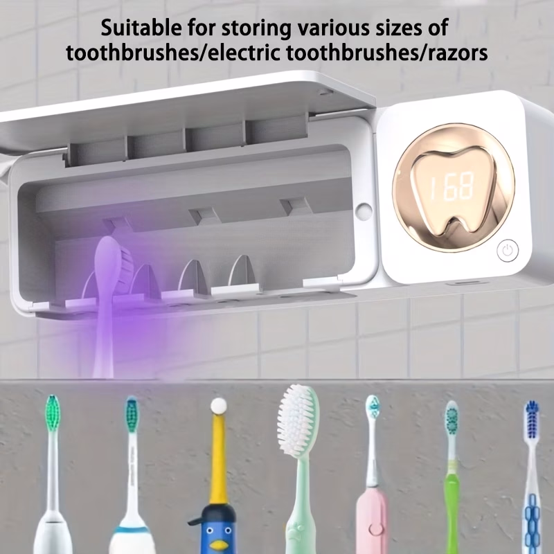 NIKDAS Smart Toothbrush – UV-C Cleaning, Rechargeable Wall-Mounted Holder with LED Smart Screen