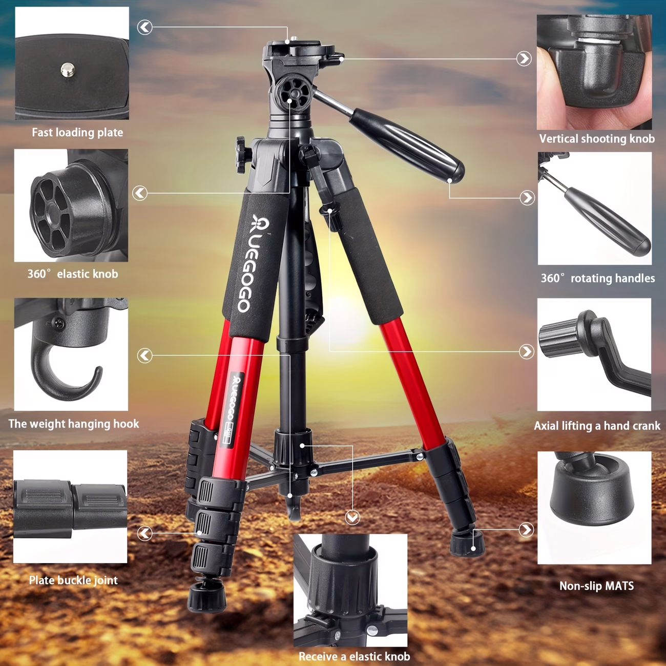 UEGOGO 60-Inch Tall Tripod – Includes Travel Bag and Phone Holder