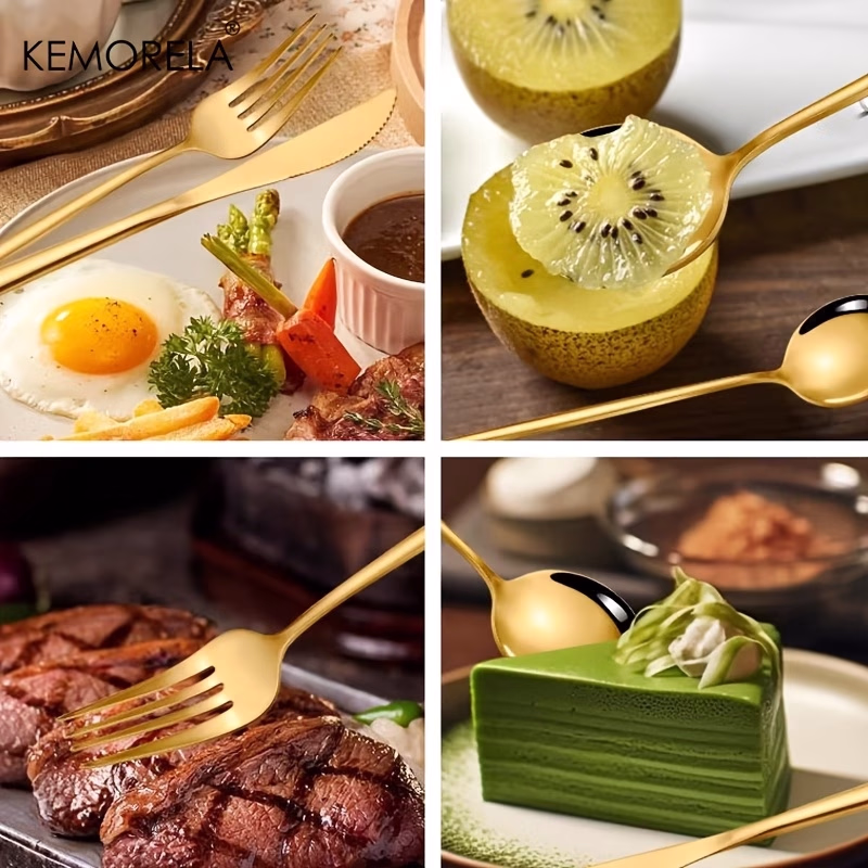 KEMORELA High-Quality Golden Silverware Set – 24pcs Stainless Steel Flatware Set Service for 6