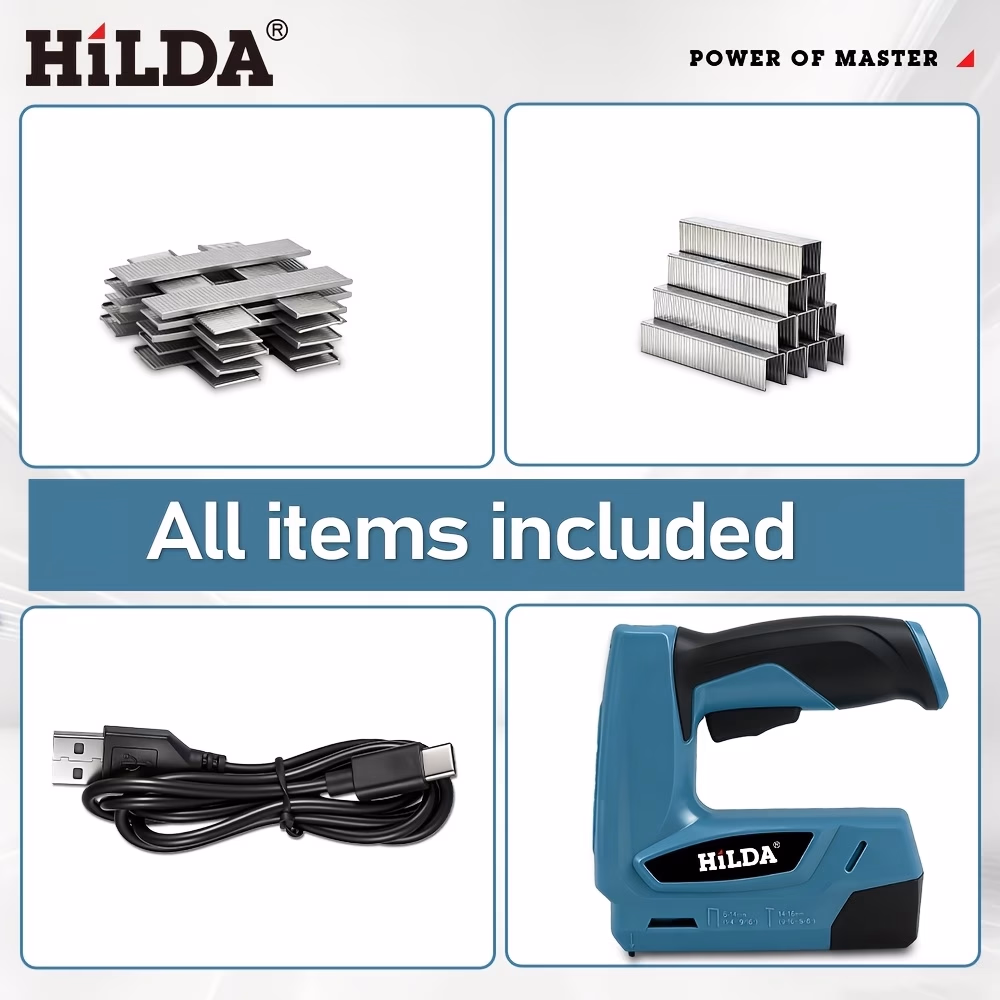 HILDA Cordless Staple Gun & Brad Nailer – 2-in-1 USB Rechargeable Electric Stapler Kit