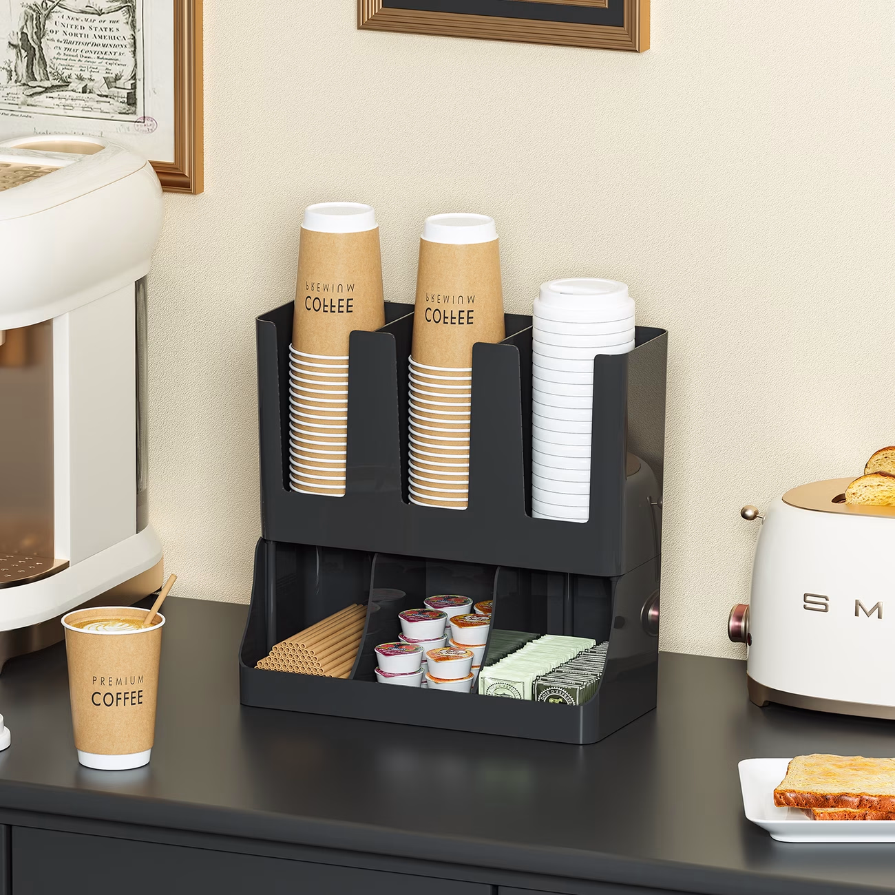HEART LEAF Multifunctional Coffee and Cup Holder Organizer – All-in-One Countertop Storage Rack