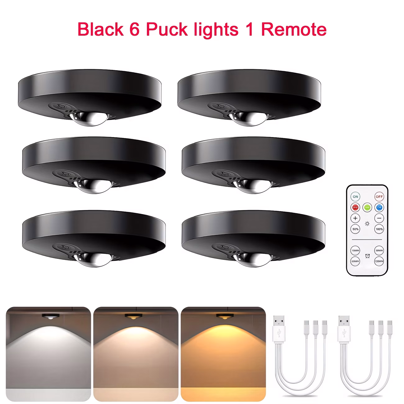 AIBOO 6pcs Set Black Golden Color Cabinet Light – Sleek, Rechargeable, and Adjustable Display Lighting