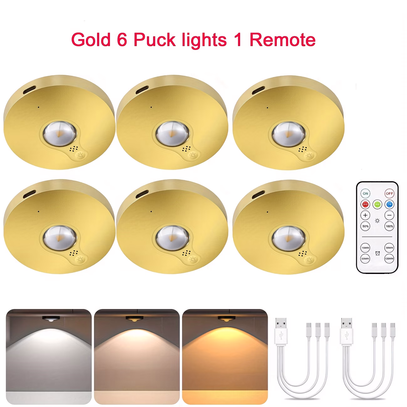 AIBOO 6pcs Set Black Golden Color Cabinet Light – Sleek, Rechargeable, and Adjustable Display Lighting
