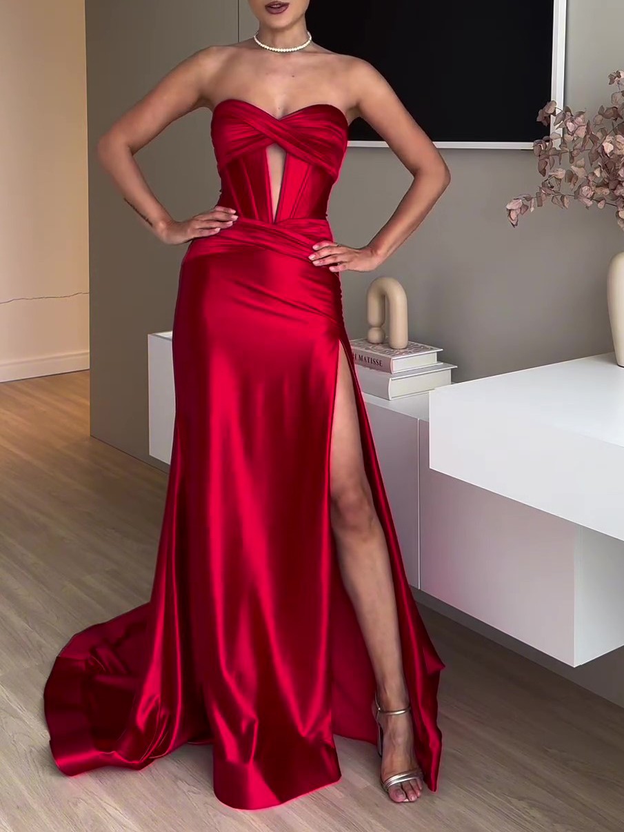Long Red Strapless Dress