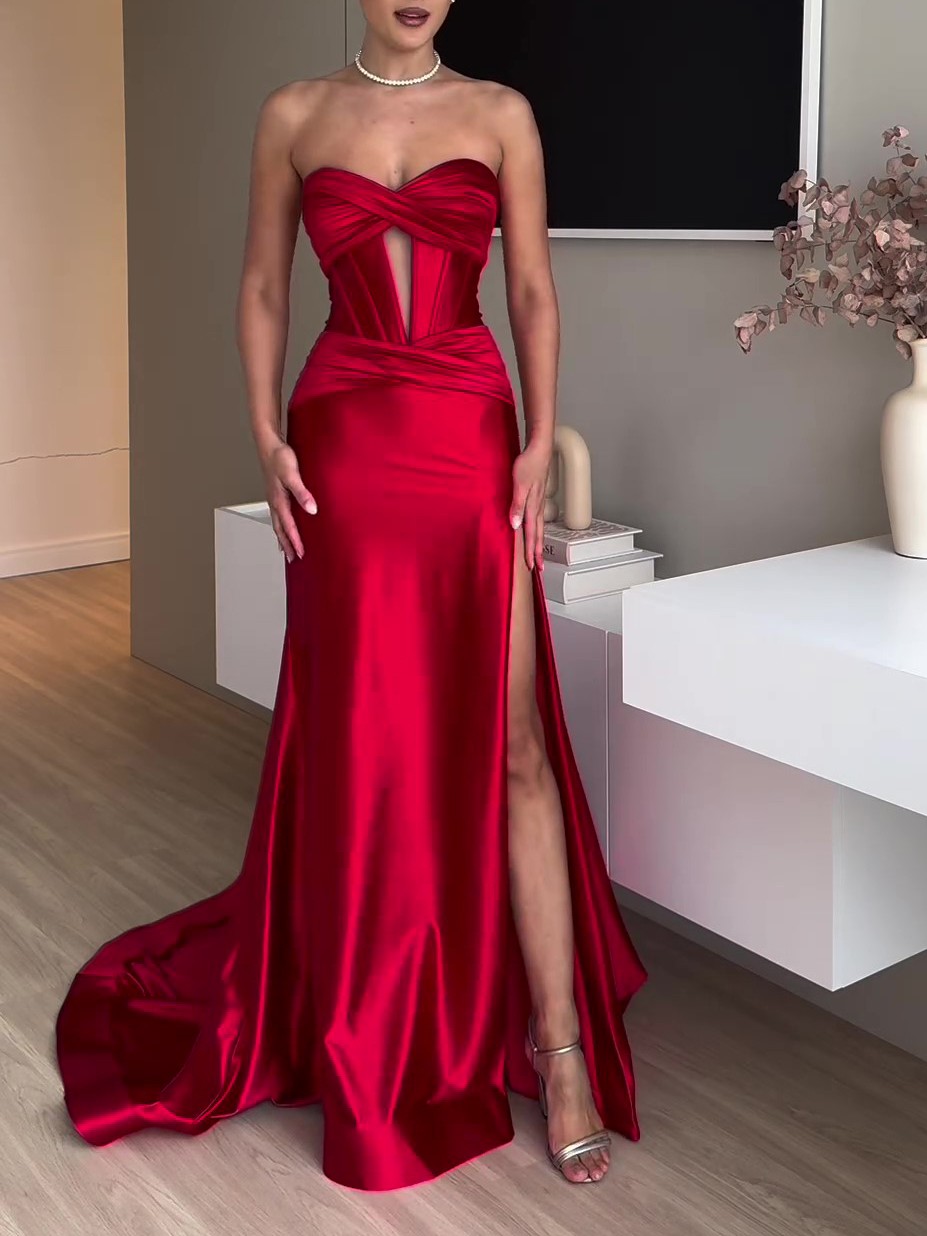 Long Red Strapless Dress