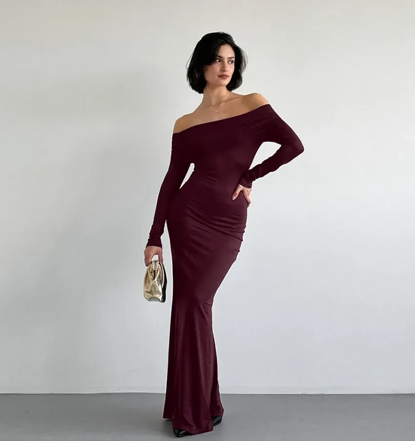 Long Sleeve Off-the-Shoulder Dress