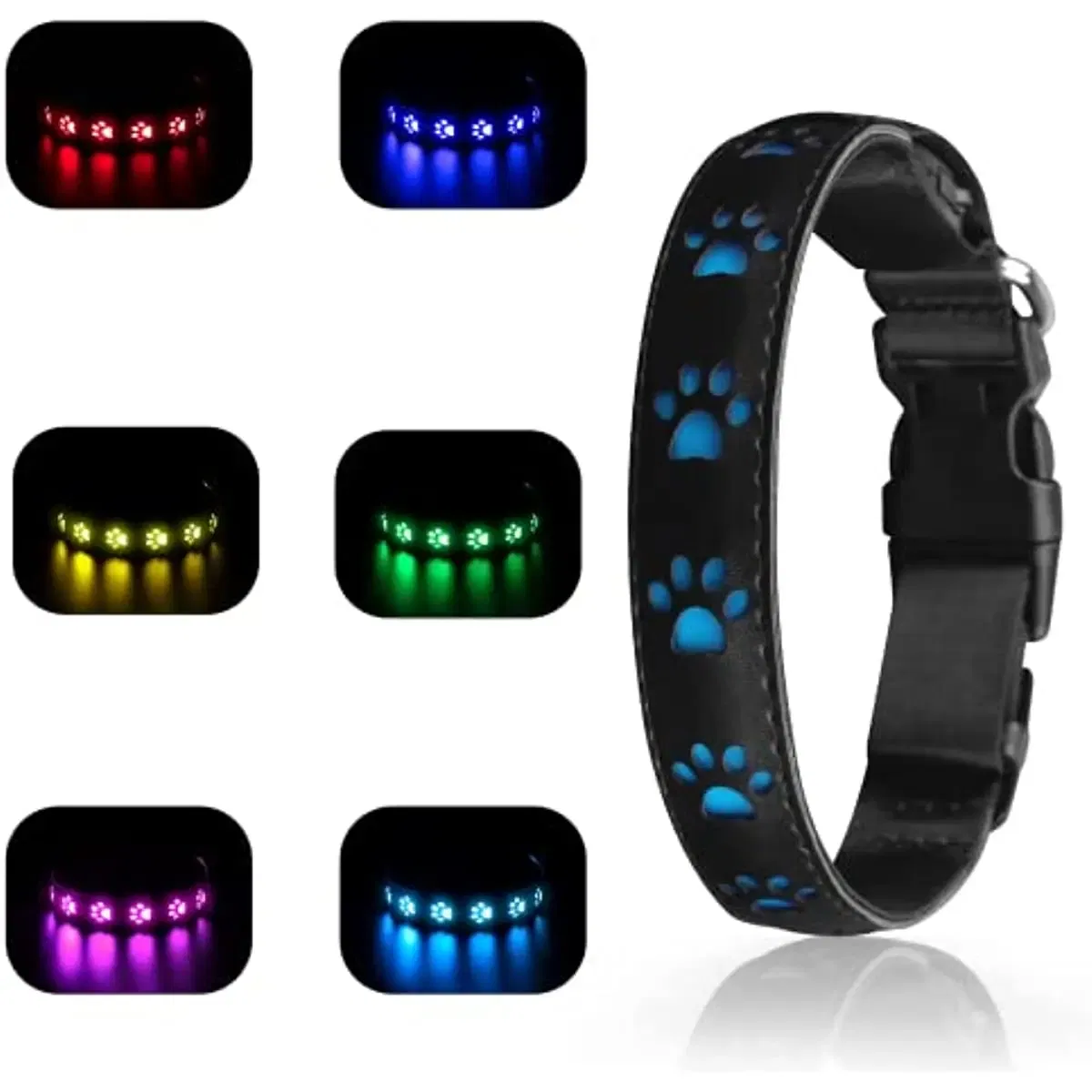 Color: WHITE, Size: L - 7 Modes Led Dog Collar Bone Colourful Light Luminous Dog Collar USB Chargeable Swimming Bright Night Pet Accessories
