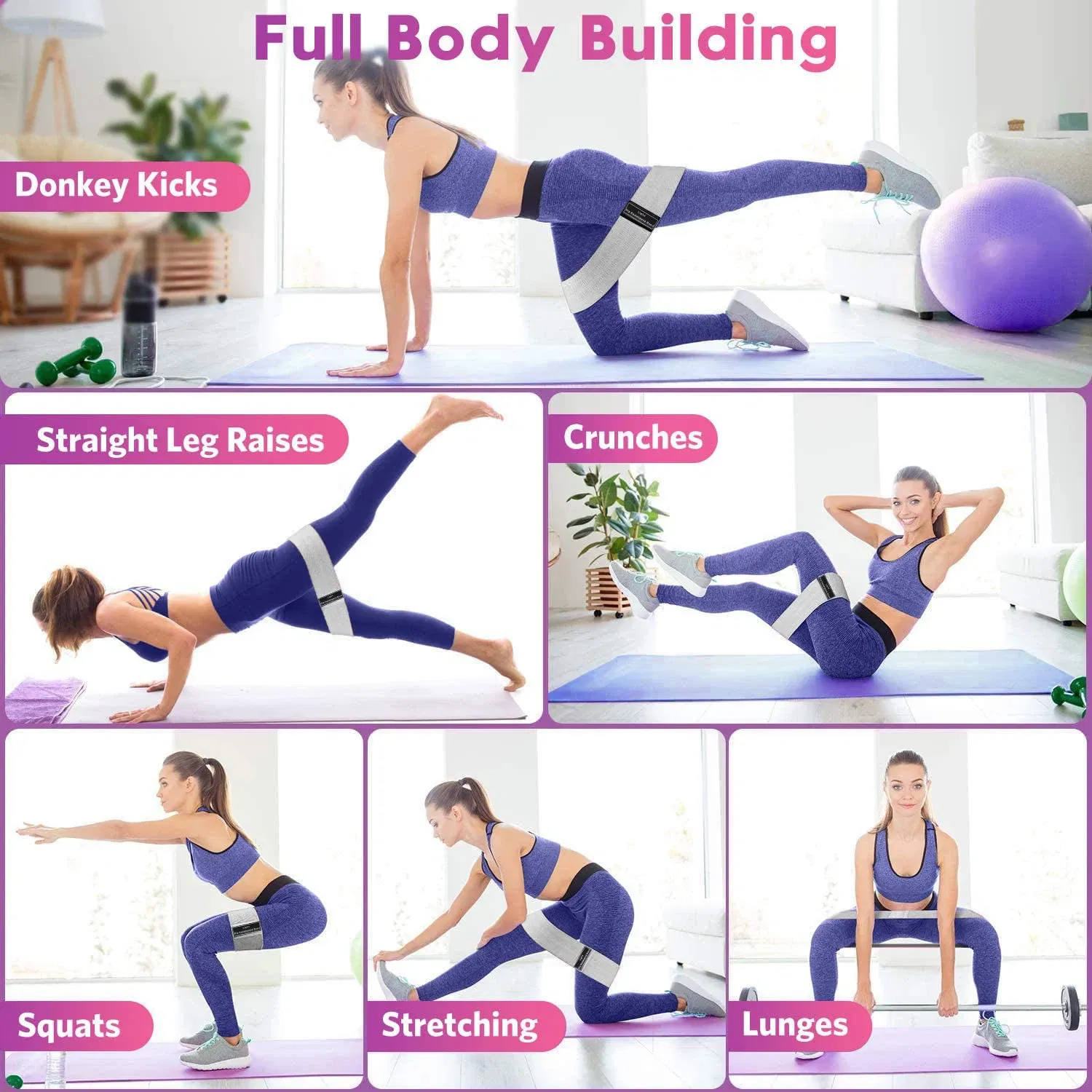 Color: WHITE - Fabric Resistance Hip Booty Bands Glute Thigh Elastic Workout Bands Squat Circle Stretch Fitness Strips Loops Yoga Gym Equipment