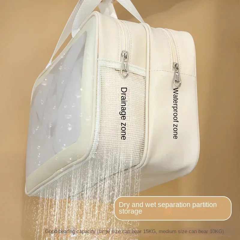 Color: Red - Wet-dry separation makeup bag portable toiletry bag travel essentials large capacity storage bag fitness swimming essentials