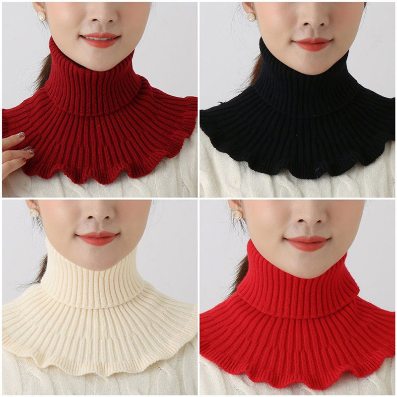 Color: GRAY - Warm Knitted Collar Scarf Women Turtleneck Knitted False Fake Collar Detachable Scarf Warm Winter Windproof Wrap Scarf Ruffles