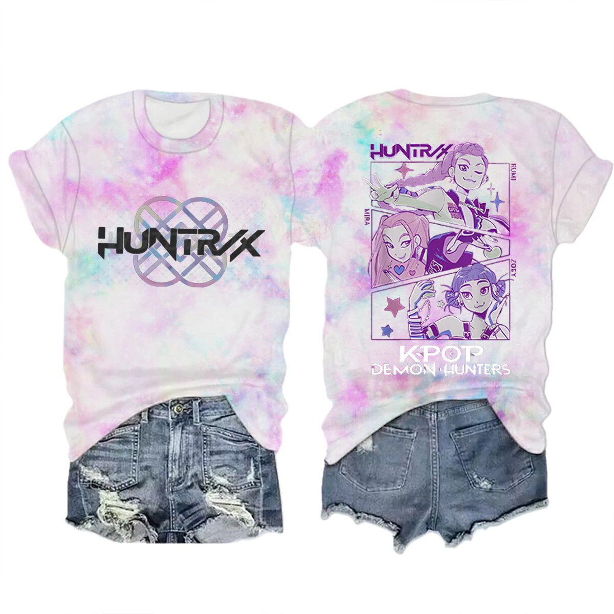 Color: army green, Size: S - Movie Characters T-shirt Tops Tie-dye Men's Women's Clothing Round Neck Short Sleeve T-shirt Street Style T-shirts