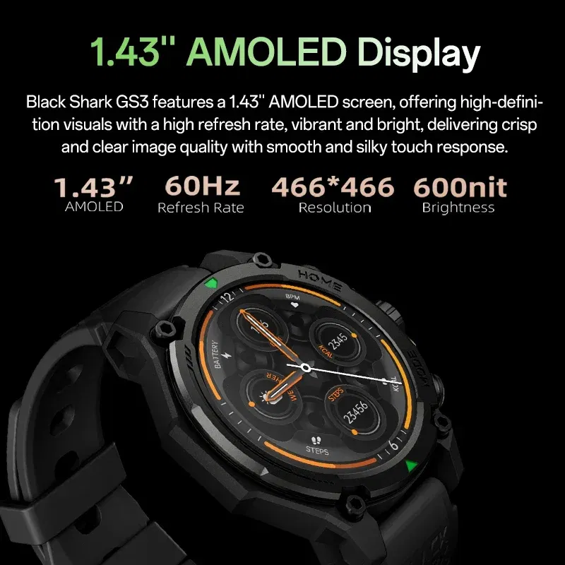 Color: multi, Ships From: CHINA - [World Premiere]Blackshark GS3 Smart Watch Global Version 1.43"AMOLED Display GPS Satellite Positioning 21 Day Battery Life 5ATM