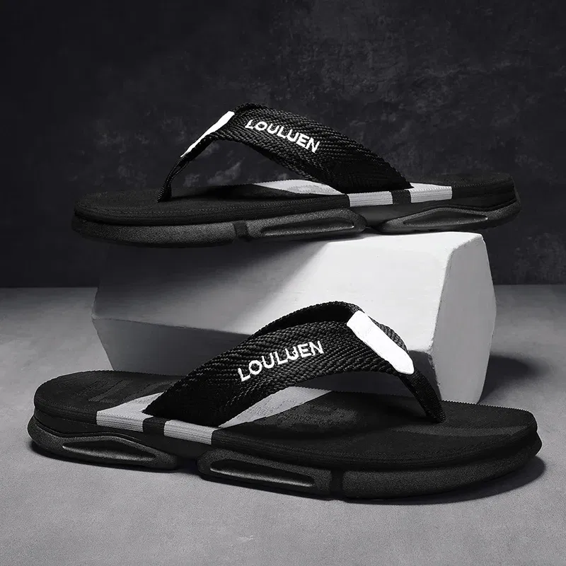 Color: black, Shoe Size: 45 - High Quality Men Flip Flops Summer Beach Slippers Men Fashion Casual Breathable Antiskid Beach Flip Flops Men Summer Outdoor