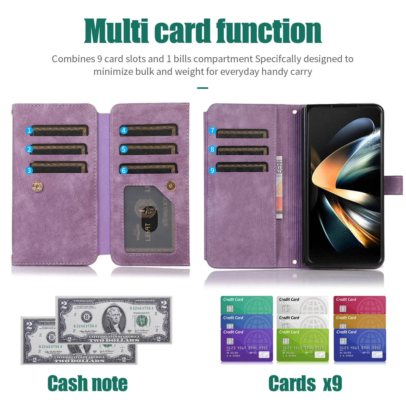 Color: Blue, Material: ABS - Crossbody Wallet Phone Case for Samsung Galaxy Z Fold 6 5 4 3 Fold5 Fold4 Fold6 5G Card Holder Stand Lanyard Flip Leather Cover