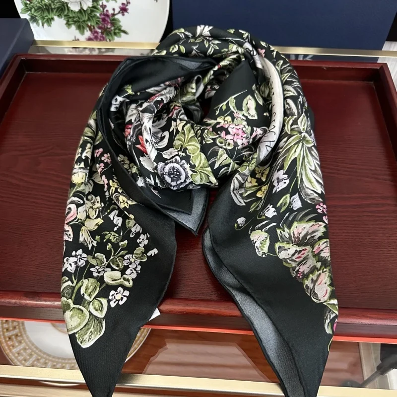 Color: Blue - 2025 New Real Silk Jacquard Shawl Scarf Double-sided  Large Square Scarf All Seasons Men Women Suitable Light Luxury Gift