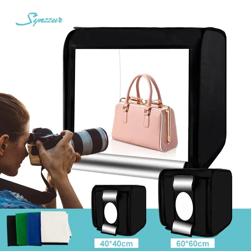 Color: Black, Ships From: CHINA - Home Photo Studio Box 40cm/60cm Led Lightroom Dimming Folding Softbox Light Tent With 4 Colors Backdrops For Product Photography