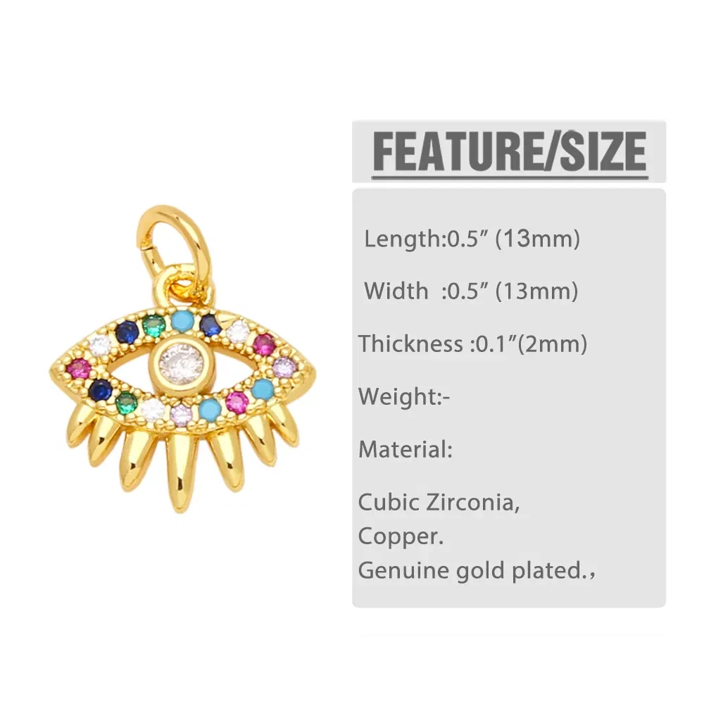 Metal color: BROWN - OCESRIO Multicolor Little Turkish Eye Bracelet Earring Charm Copper Gold Plated CZ Evil Eye Jewelry Making Supplies chma180