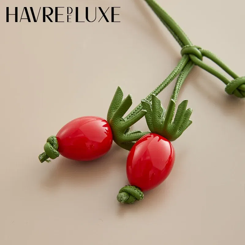 Color: Red Wine - Cowhide bag charm exquisite tomato string pendant woman all-match cute backpack pendant bag accessories