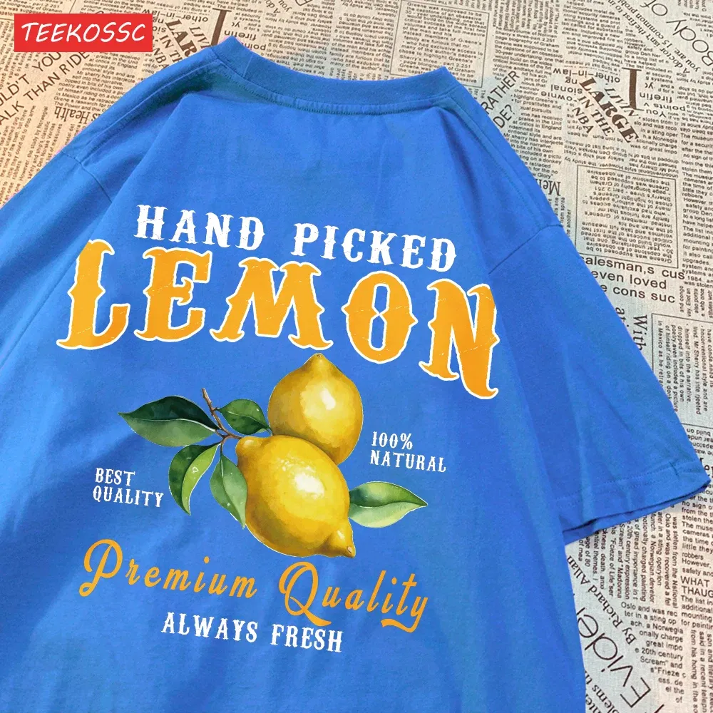Color: milky, Size: M - Summer Lemon Cherries Prints T-Shirts Cotton Women's Tops Oversize O-Neck Soft Short Sleeve tees Street Casual Womans Clothes