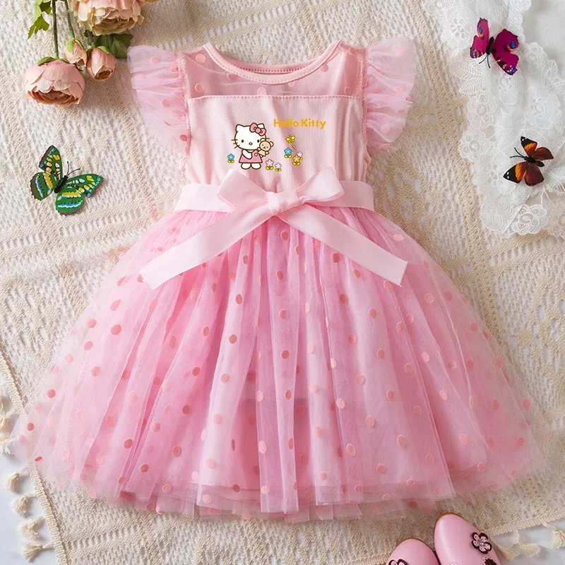 Color: Fuchsia, Size: XL - Hello Kitty 2-6Y Baby Girl Dress Princess Mesh Skirt Summer Sleeveless Wedding Party Dresses for Girls Summer