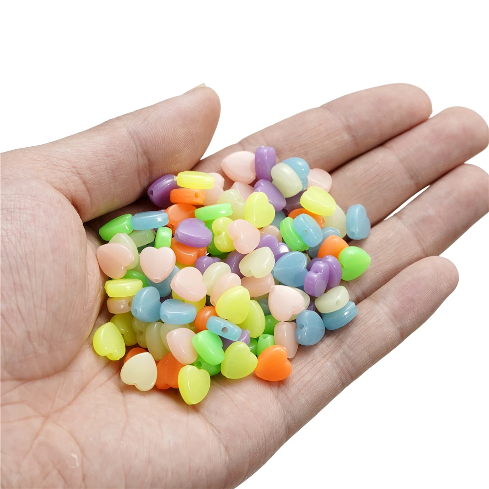 Color: WHITE, Item Diameter: 2mm - 50Pcs Luminous Star Beads Heart Shape Acrylic Beads Loose Spacer Beads for Jewelry Making DIY Bracelet Necklace Accessories