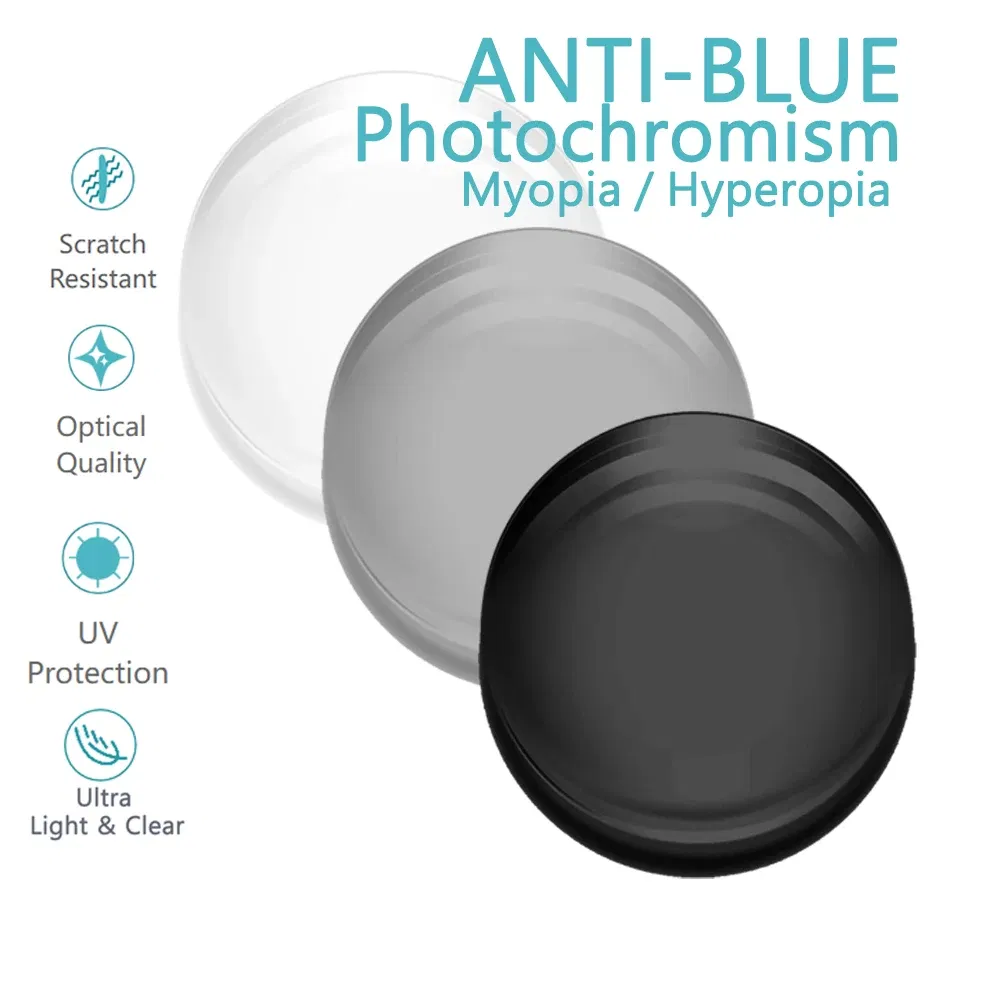 Lenses Color: GRAY, Lens Index: 1.56 - A Pair Progressive Multi-focus & Photochromic & Anti-Blue Ray Optical Lens Myopia Presbyopia 1.56 1.61 1.67 Index