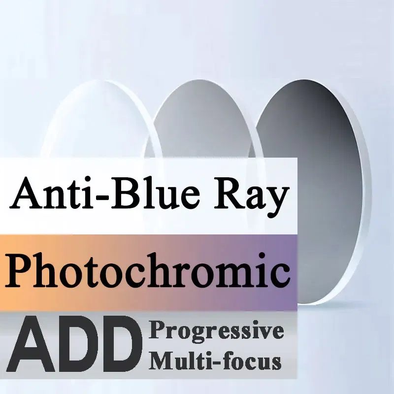 Lenses Color: GRAY, Lens Index: 1.56 - A Pair Progressive Multi-focus & Photochromic & Anti-Blue Ray Optical Lens Myopia Presbyopia 1.56 1.61 1.67 Index