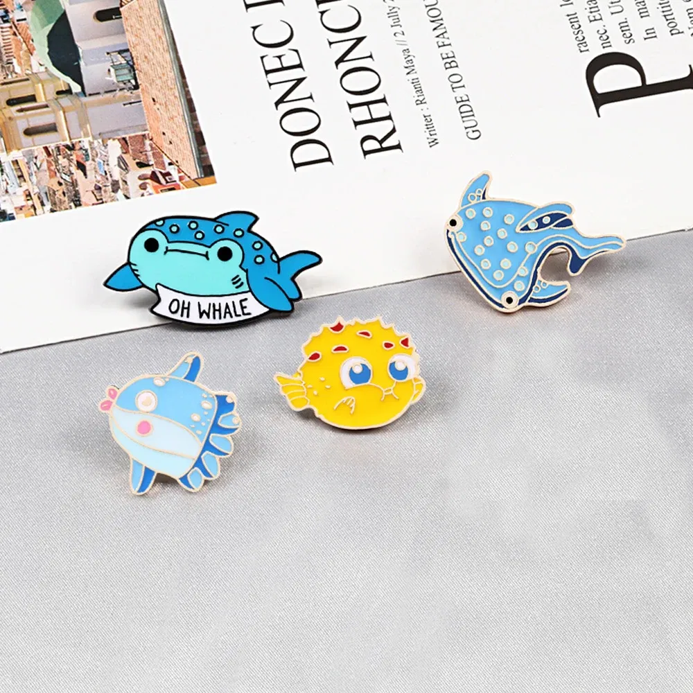 Metal color: Antique Copper Plated, Ships From: CHINA - Cartoon Fish Brooches Collection Fish Koi Flag Bag Clothes Decorative Jewelry Goldfish Shark Whale Brooch Lapel Enamel Pin Badge