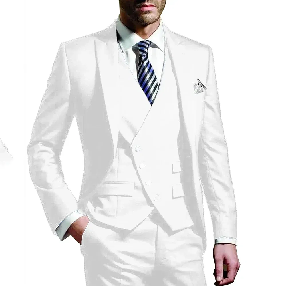 Color: Silver, Size: XXL, Ships From: CHINA - White Men Wedding Suits Groom Wear Peak Lapel Wedding Groom Tuxedos Business Party Suit 3 Pieces (Jacket+Vest+Pant?‰Costume Homme