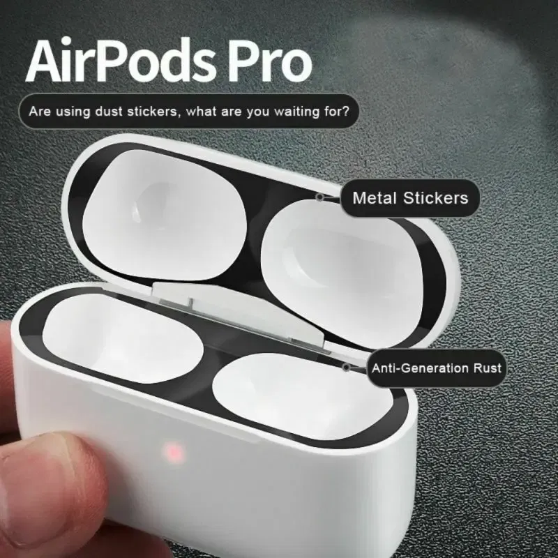 Color: Black, Size: 2XS - For Apple Airpods 1 2 3 Pro Pro2 Earphone Charging Box Dustproof Sticker Anti-dust Waterproof Metal Dust Guard Stickers